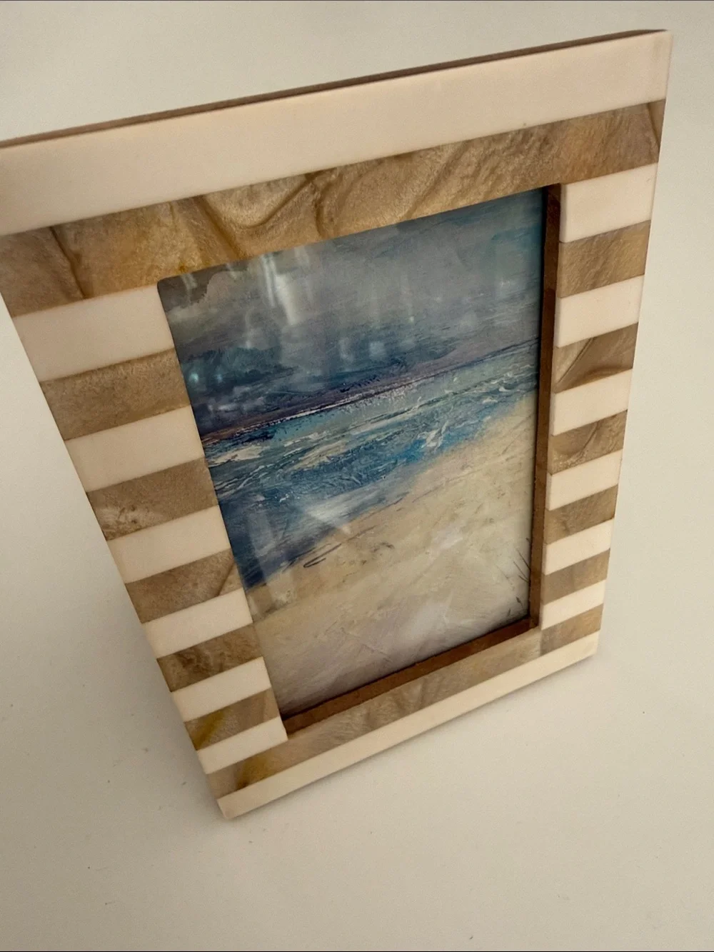 Striped Inlay Photo Frame - Neutral Beige & White - 4 x 6